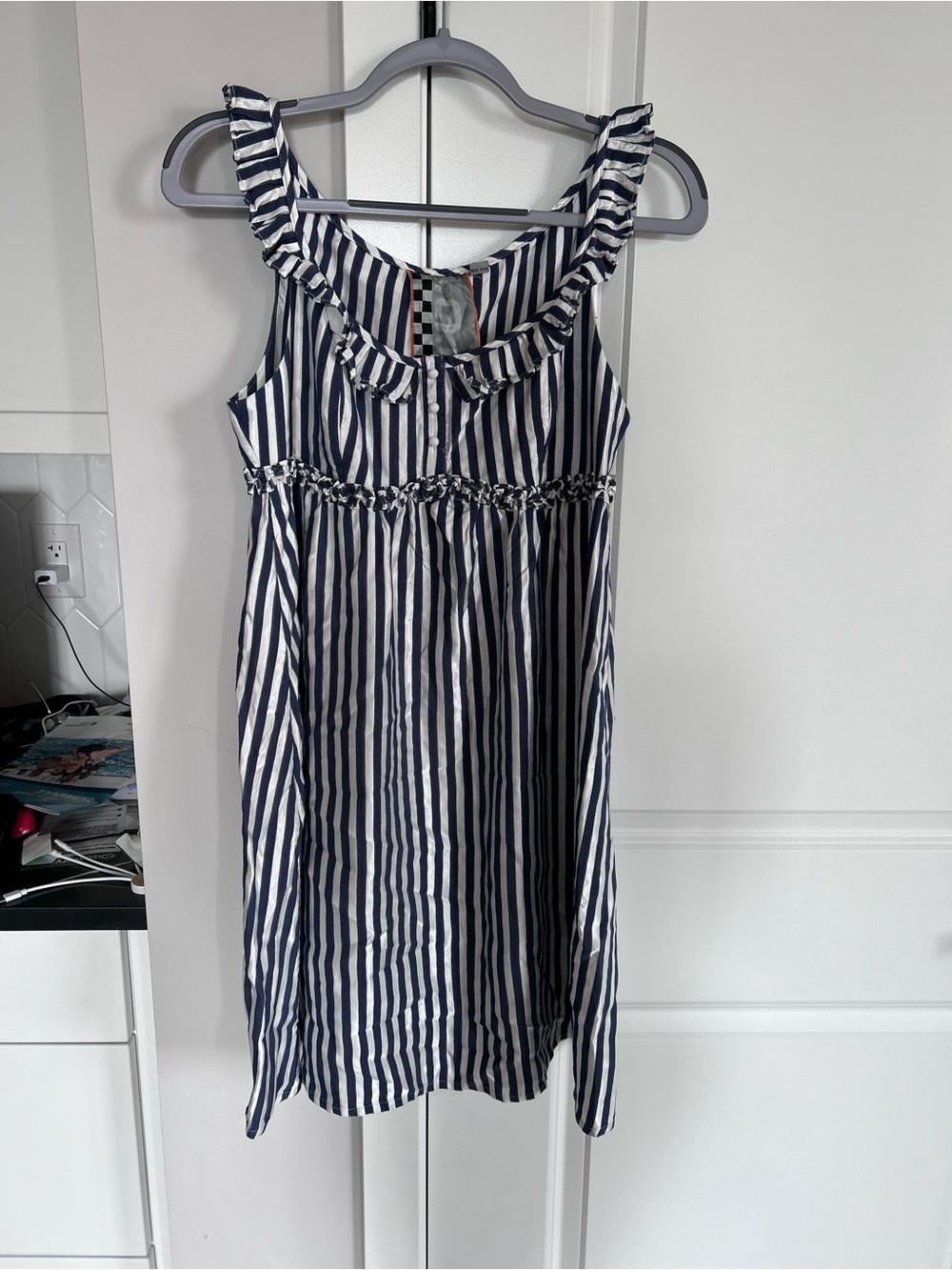L.A.M.B. Spring 2008 Navy White Striped Ruffle Dress Gwen Stefani Y2K Sailor